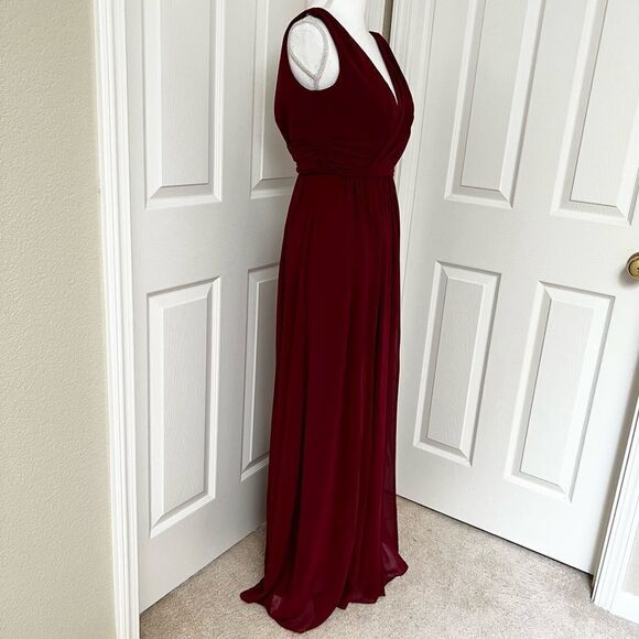 Dessy Collection Shirred Chiffon Long Gown Burgundy Size 0 MSRP $273 - Picture 5 of 13